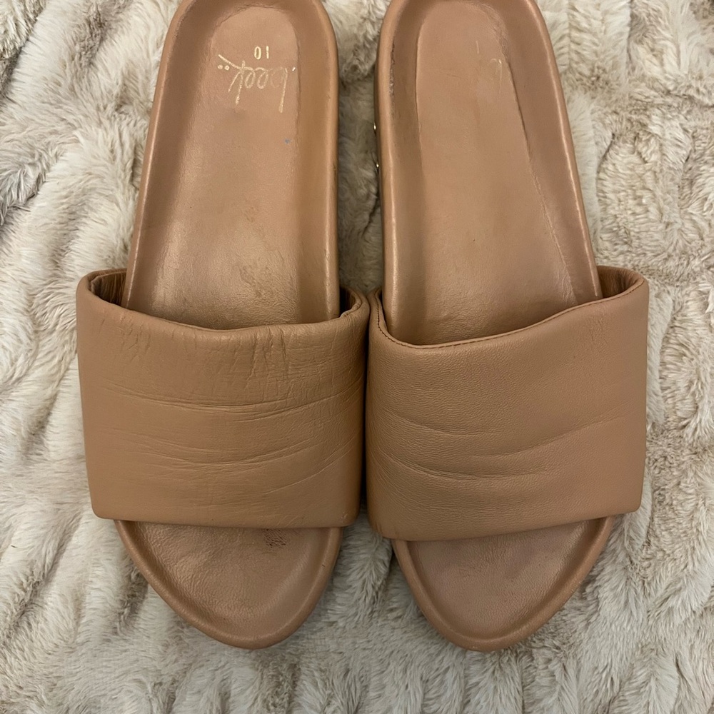 Beek Brown Leather Slide Sandals